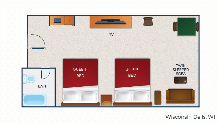The floor plan for the Deluxe Queen Suite